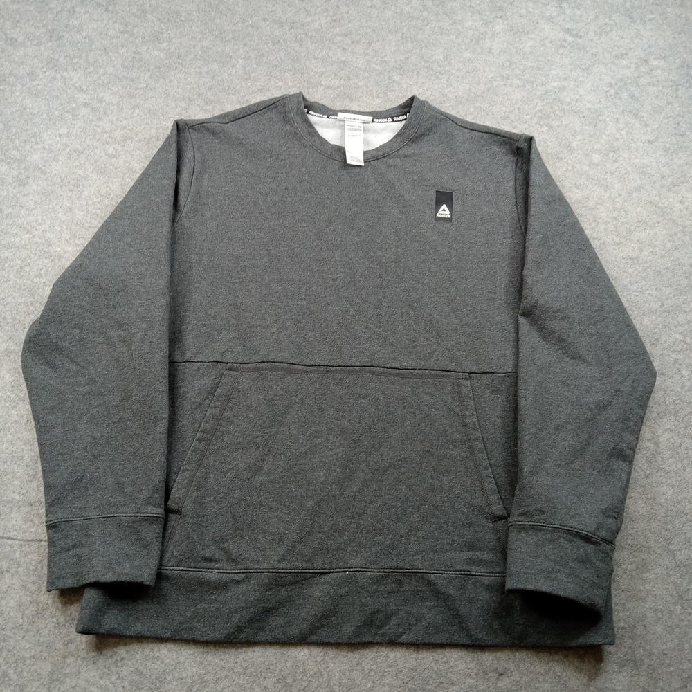 Reebok Sweatshirt Mens XL Gray Fleece Pullover Crewneck Pocket Logo Athletic‎